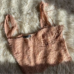 Zara Crop Corset Style Top laced with zipper. Pale pink. size L